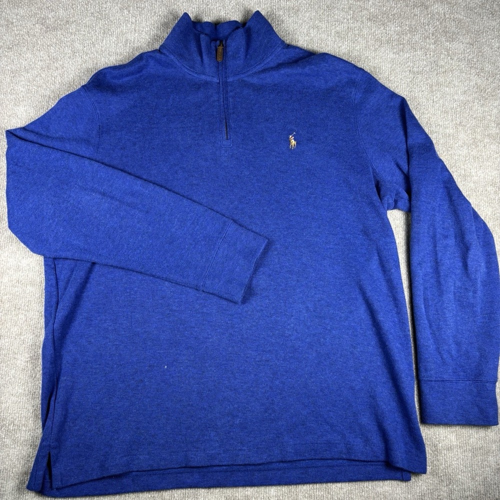 Polo Ralph Lauren Estate Rib 1/4 Zip Sweater Blue Men's Large Cotton - Picture 2 of 8